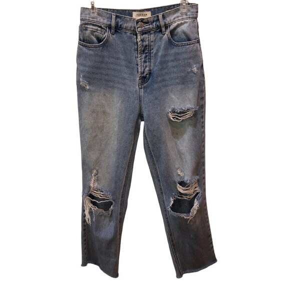 Pacsun Womens 27 High Rise Straight Distressed Frayed Hem Button Fly Denim Jeans - Picture 1 of 12